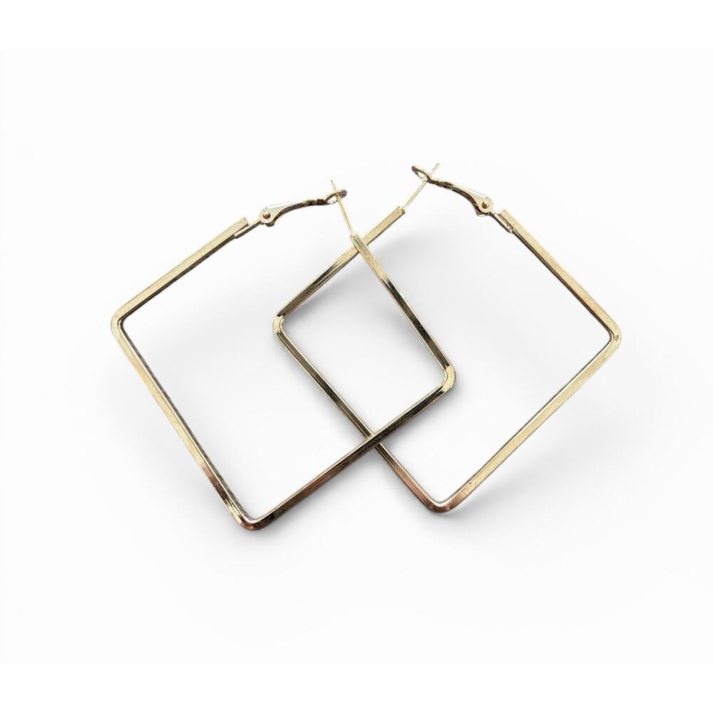Gold 2" Square Geometric Hoop Girl Boss Earrings
